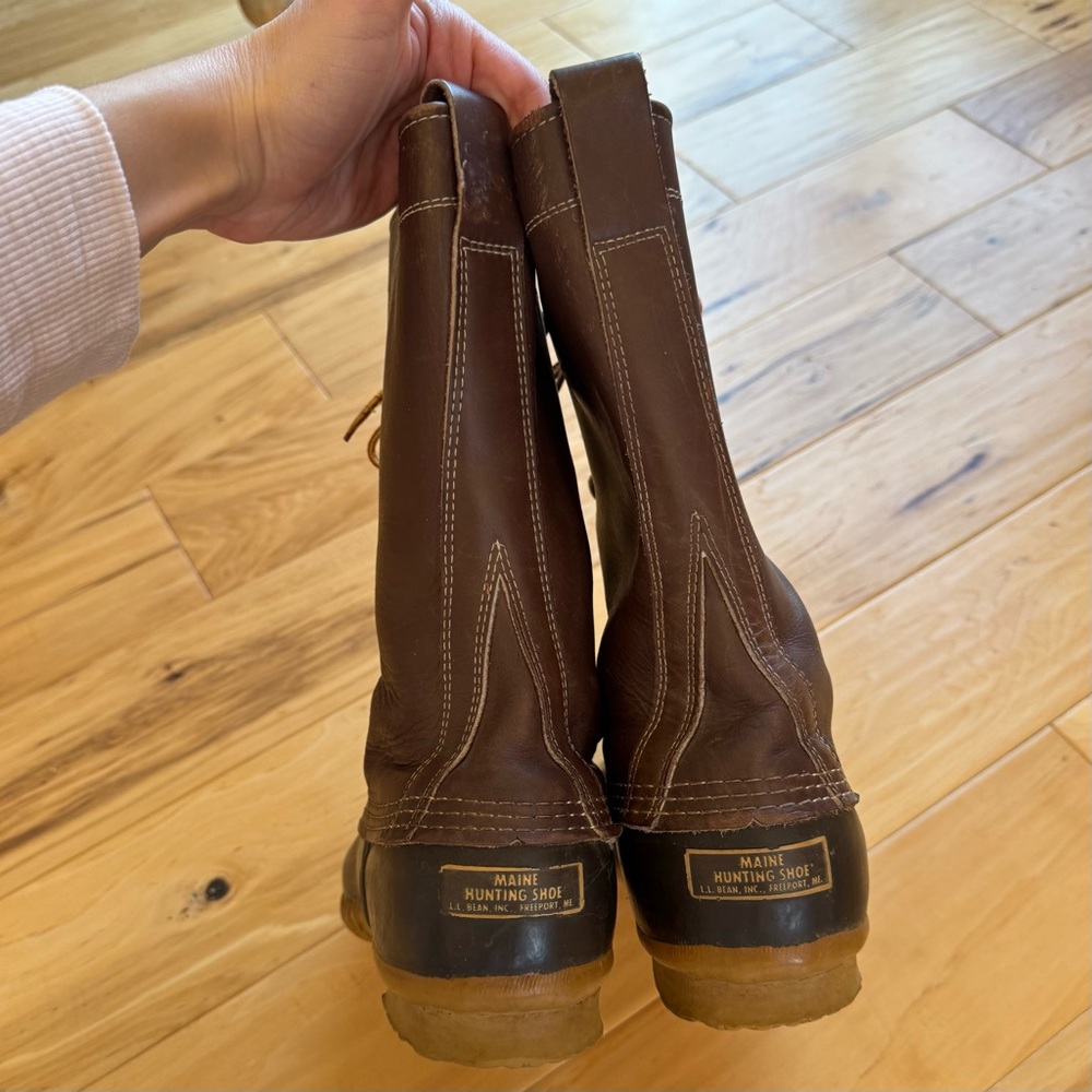 LL Bean Boots vtg men’s 10 eye tall lace up brown leather Sherpa logger size 10 - Picture 5 of 14